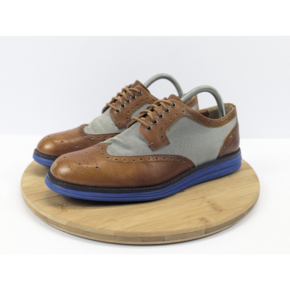 Donald Pliner Dress Sneakers Mens 8 8.5 Wingtip Brown Blue Leather Shoes - Picture 7 of 12